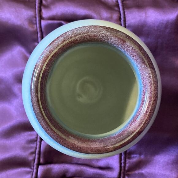 Porcelain Vase Signed Marked KJ Pottery Purple/Red Blue Cream Crazing Vintage - Picture 13 of 13